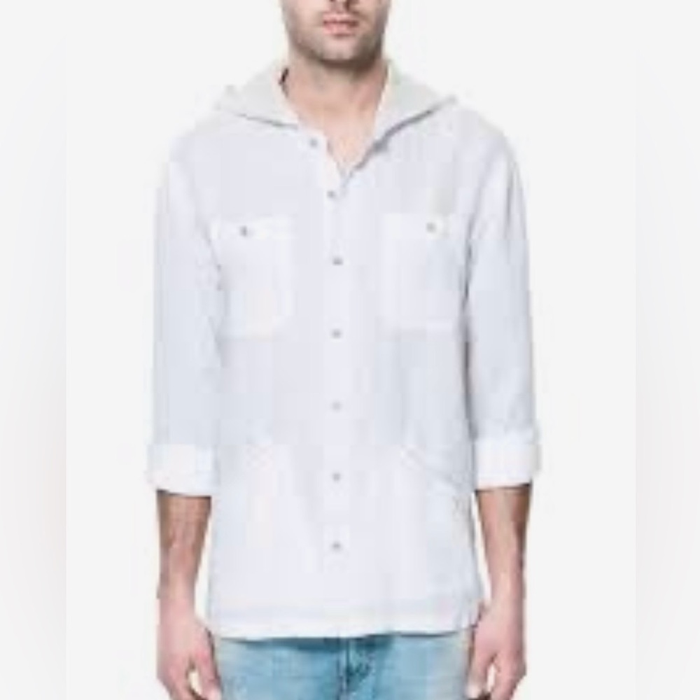 ZARA MAN DENIM COUTURE Slim Fit Button Down White Linen Shirt Large
